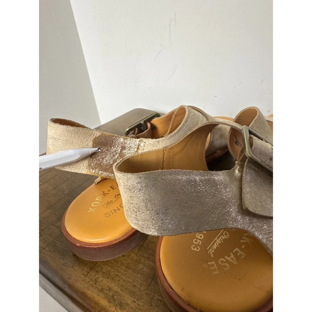 KORK-EASE Dara Leather Ankle Strap Sandals Women’s 10M Metallic Gold Comfort